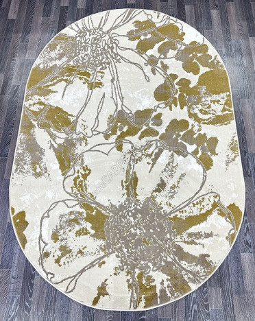 Ковер турецкий D094A Madison (PP Heatset Высокоплотный, бежевый, желтый) овальный