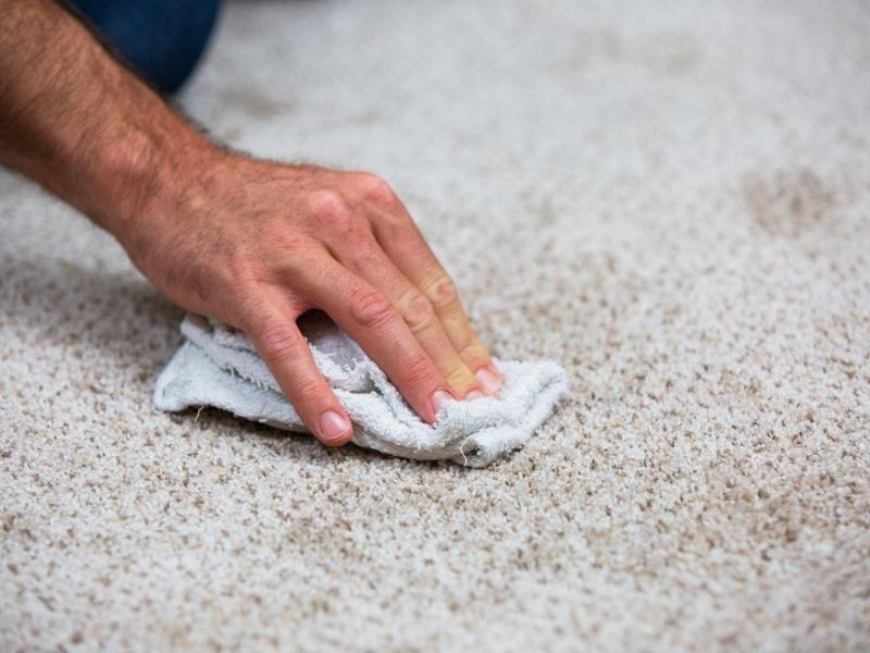 Удаление свежих пятен с ковра салфеткой